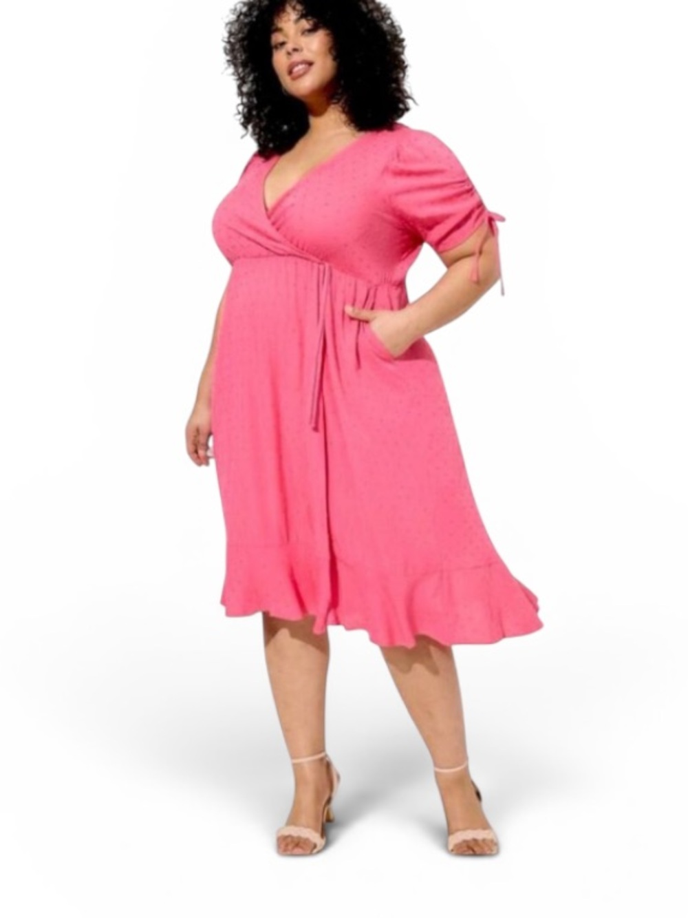 Torrid Pink Midi Swiss Linen Surplice Dress